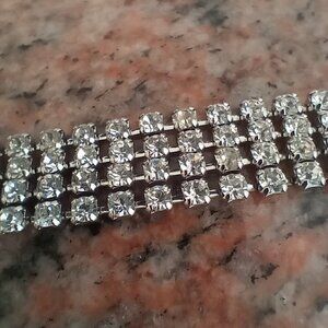 Vintage Weiss Rhinestone Signed Bracelet Quadruple Strand
